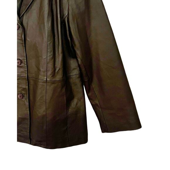 Hannah Leather Coat Womens Size XL Brown Button Up Collar Lined Vent NWT - Picture 5 of 7
